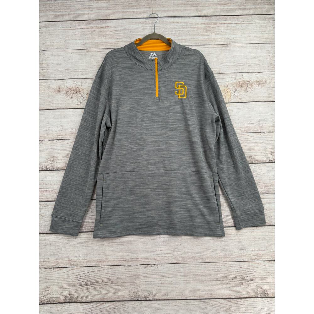 Majestic San Diego Padres 1/4 Zip Pullover Sweatshirt Mens XL Gray Embroidered